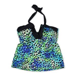 Island Escapes Womens Leopard Halter Swim Top, Multicoloured, NWT